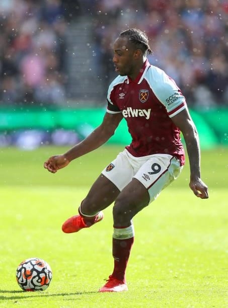 Michail Antonio of West Ham United during the Premier League match between West Ham United and Brentford at London Stadium on October 03, 2021 in...