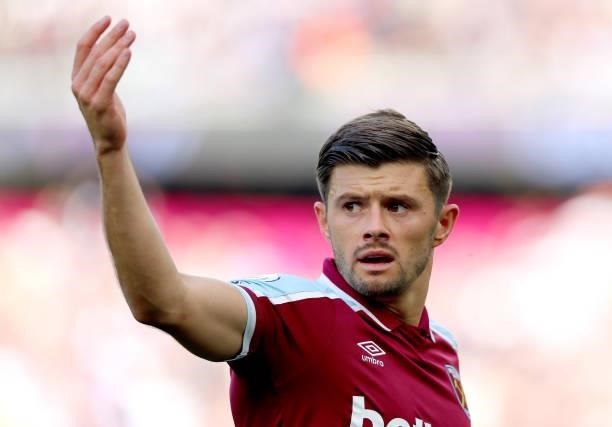 Aaron Cresswell of West Ham United gestures during the Premier League match between West Ham United and Brentford at London Stadium on October 03,...