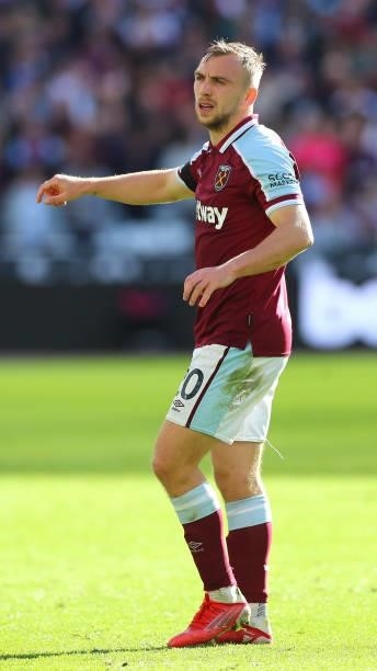 Jarrod Bowen of West Ham United during the Premier League match between West Ham United and Brentford at London Stadium on October 03, 2021 in...