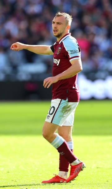 Jarrod Bowen of West Ham United during the Premier League match between West Ham United and Brentford at London Stadium on October 03, 2021 in...