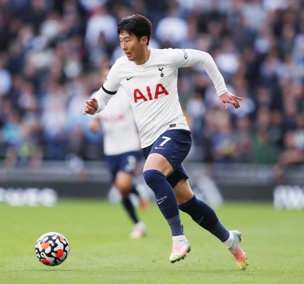 Heung-Min Son of Tottenham Hotspur during the Premier League match between Tottenham Hotspur and Aston Villa at Tottenham Hotspur Stadium on October...