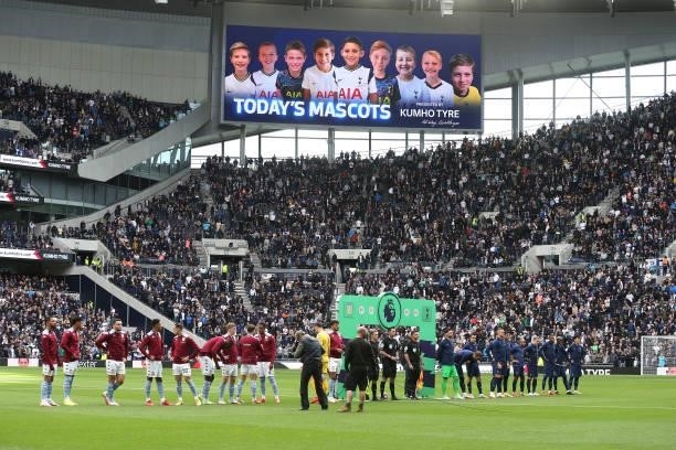Mascots are shown on the big screen during the Premier League match between Tottenham Hotspur and Aston Villa at Tottenham Hotspur Stadium on October...