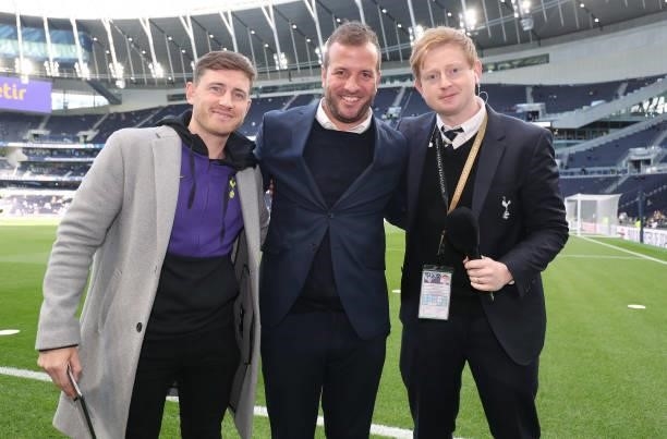 Former Tottenham Hotspur player with N17 Live presenters Ben Haines and Rob Daly during the Premier League match between Tottenham Hotspur and Aston...