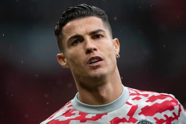 Cristiano Ronaldo of Manchester United prior to the Premier League match between Manchester United and Everton at Old Trafford on October 02, 2021 in...