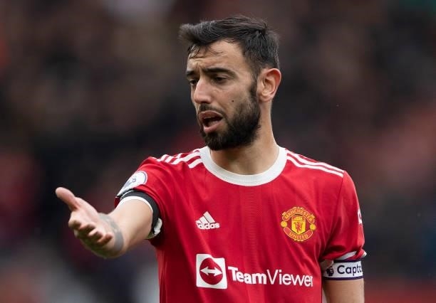 Bruno Fernandes of Manchester United during the Premier League match between Manchester United and Everton at Old Trafford on October 02, 2021 in...