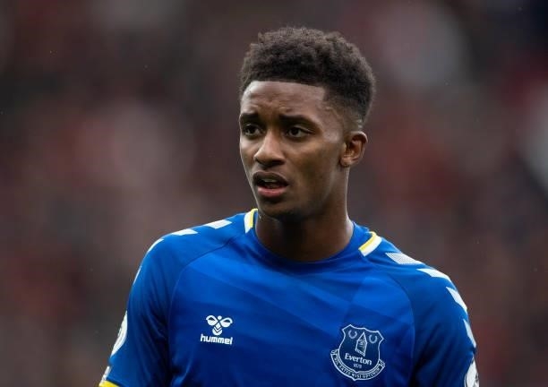 Demarai Gray of Everton during the Premier League match between Manchester United and Everton at Old Trafford on October 02, 2021 in Manchester,...