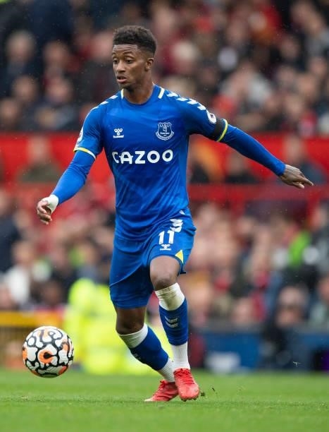 Demarai Gray of Everton during the Premier League match between Manchester United and Everton at Old Trafford on October 02, 2021 in Manchester,...