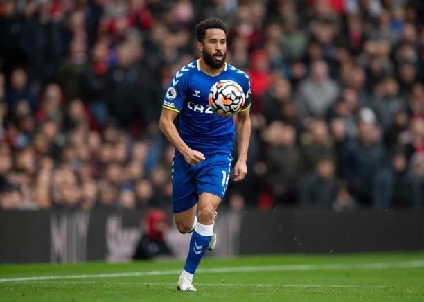 Andros Townsend of Everton during the Premier League match between Manchester United and Everton at Old Trafford on October 02, 2021 in Manchester,...