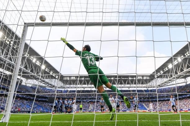 Diego Lopez of RCD Espanyol makes a save during the La Liga Santander match between RCD Espanyol and Real Madrid CF at RCDE Stadium on October 03,...