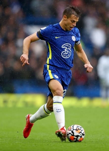 Cesar Azpilicueta of Chelsea during the Premier League match between Chelsea and Southampton at Stamford Bridge on October 02, 2021 in London,...