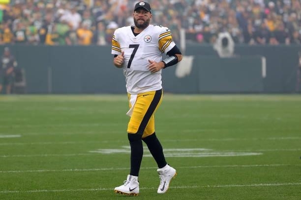 Ben Roethlisberger of the Pittsburgh Steelers walks to the sideline prior to a game against the Green Bay Packers at Lambeau Field on October 03,...