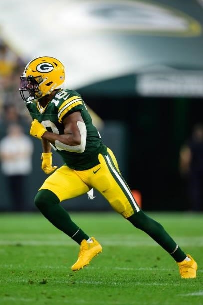 Randall Cobb of the Green Bay Packers in action against the Pittsburgh Steelers in the second half at Lambeau Field on October 03, 2021 in Green Bay,...