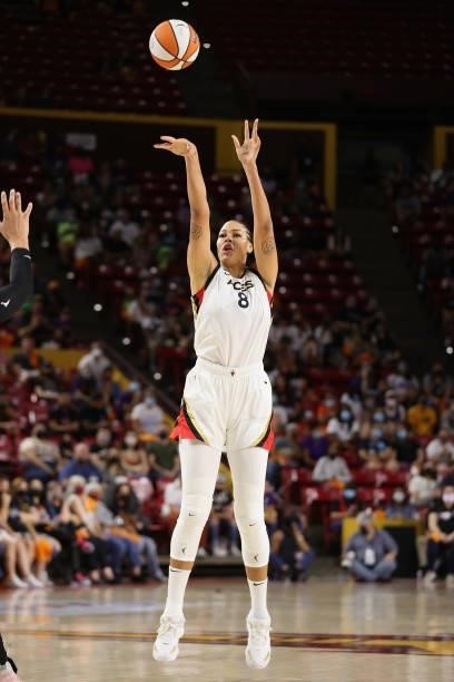 Liz Cambage of the Las Vegas Aces shoots against the Phoenix Mercury during Game Three of the 2021 WNBA semifinals at Desert Financial Arena on...