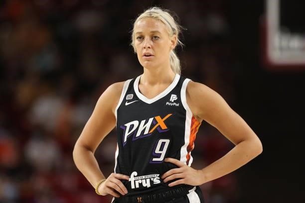 Sophie Cunningham of the Phoenix Mercury during Game Three of the 2021 WNBA semifinals at Desert Financial Arena on October 03, 2021 in Tempe,...