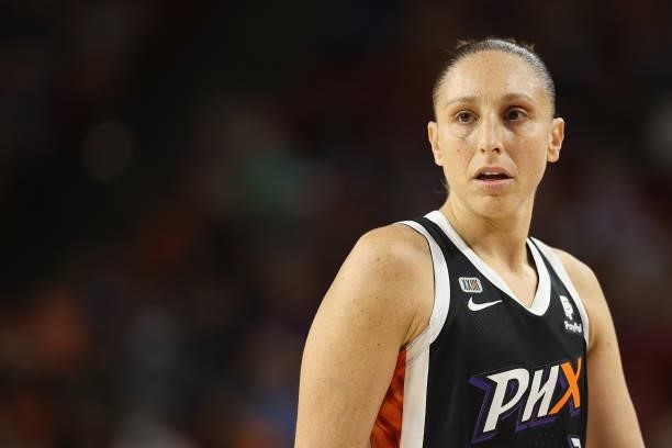 Diana Taurasi of the Phoenix Mercury during Game Three of the 2021 WNBA semifinals at Desert Financial Arena on October 03, 2021 in Tempe, Arizona....