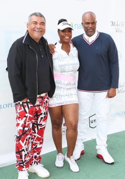 George Lopez, Omarosa Newman and Chris Spencer attend the George Lopez 14th Annual Celebrity Golf Classic Tournament on October 04, 2021 in Toluca...