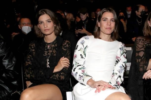 Alma Jodorowsky and Charlotte Casiraghi attend the Chanel Womenswear Spring/Summer 2022 show as part of Paris Fashion Week on October 05, 2021 in...