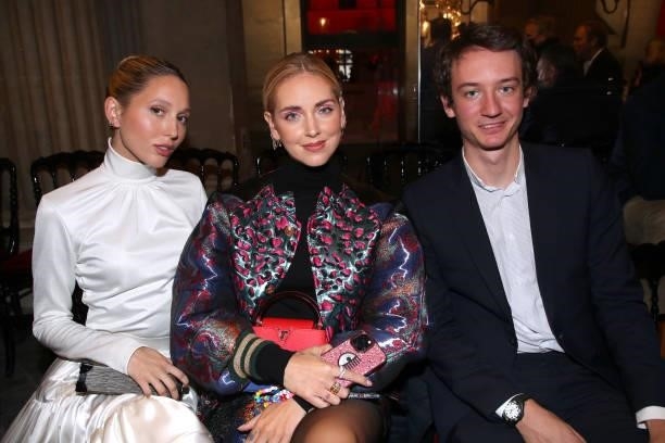 Maria Olympia of Greece, Chiara Ferragni and Frederic Arnault attend the Louis Vuitton Womenswear Spring/Summer 2022 show as part of Paris Fashion...