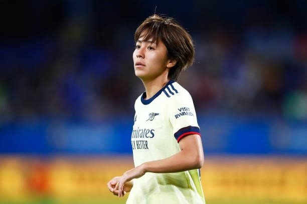 Mana Iwabuchi of Arsenal WFC looks on during the UEFA Women's Champions League group C match between FC Barcelona and Arsenal WFC at Estadi Johan...