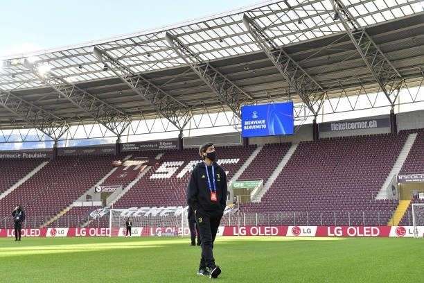 Annahita Zamanian of Juventus' women inspection the pitch prior to the UEFA Women's Champions League group A match between Servette FCCF and Juventus...