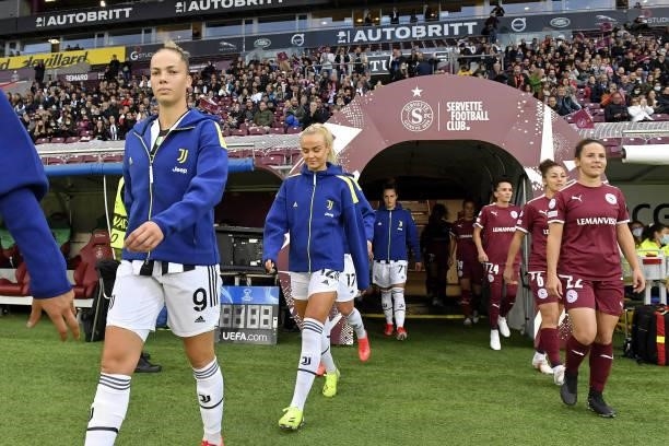 Andrea Staskova of Juventus women and teammates entrance during the UEFA Women's Champions League group A match between Servette FCCF and Juventus at...