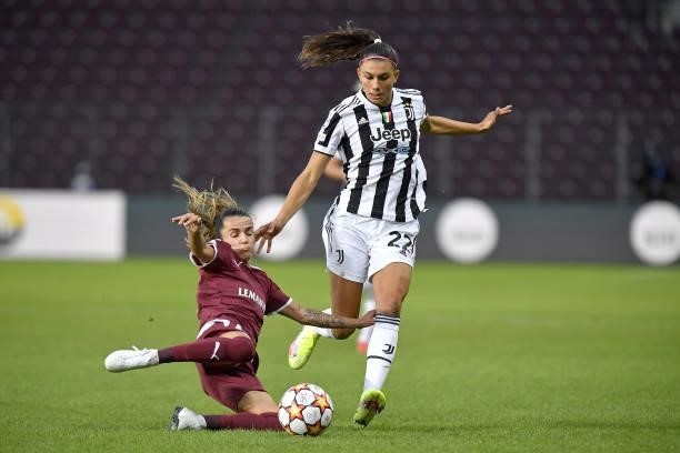 Agnese Bonfantini of Juventus competes for the ball during the UEFA Women's Champions League group A match between Servette FCCF and Juventus at...