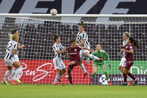 Andrea Staskova of Juventus women jumps for the ball during the UEFA Women's Champions League group A match between Servette FCCF and Juventus at...