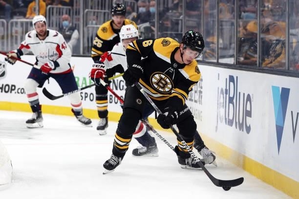 Mike Reilly of the Boston Bruins skates against the Washington Capitals during the second period of the preseason game at TD Garden on October 06,...