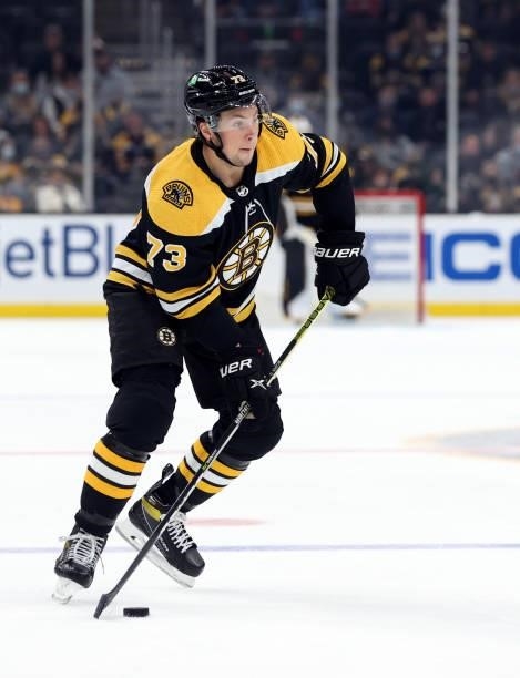 Charlie McAvoy of the Boston Bruins skates against the Washington Capials during the first period of the preseason game at TD Garden on October 06,...