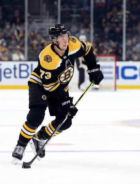 Charlie McAvoy of the Boston Bruins skates against the Washington Capials during the first period of the preseason game at TD Garden on October 06,...