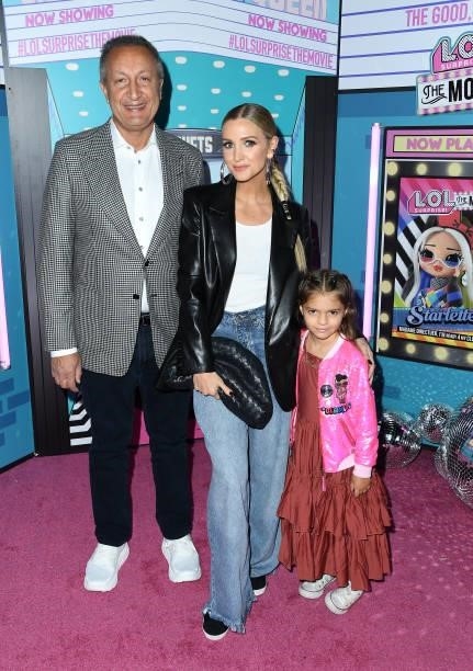 Of MGA Entertainment Isaac Larian, Ashlee Simpson, and Jagger Snow Ross arrives at Hollywood Forever on October 06, 2021 in Hollywood, California.