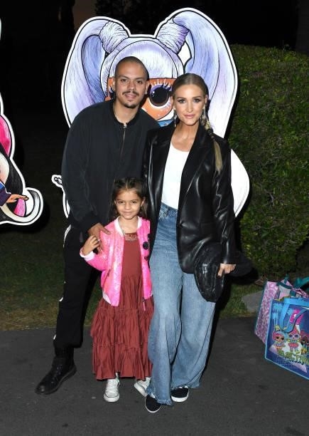 Evan Ross, Jagger Snow Ross, and Ashlee Simpson attend the Premiere of 'L.O.L Surprise! at Hollywood Forever on October 06, 2021 in Hollywood,...