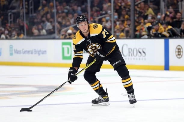 Charlie McAvoy of the Boston Bruins skates against the Washington Capitals during the third period of the preseason game at TD Garden on October 06,...