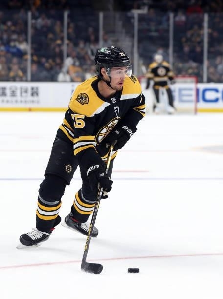 Connor Clifton of the Boston Bruins skates against the Washington Capitals during the first period of the preseason game at TD Garden on October 06,...