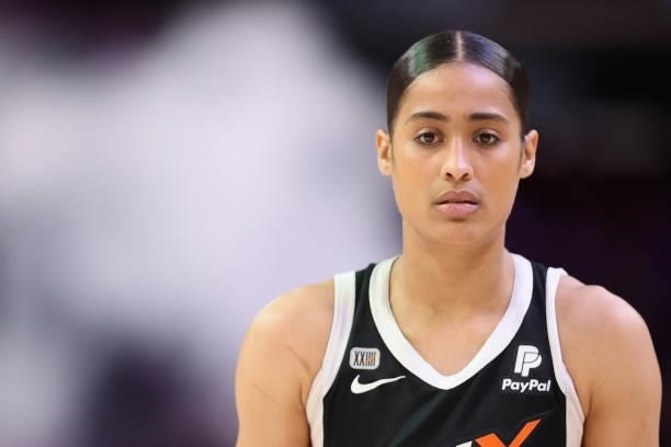 Skylar Diggins-Smith of the Phoenix Mercury reacts during the second half in Game Four of the 2021 WNBA semifinals at Footprint Center on October 06,...