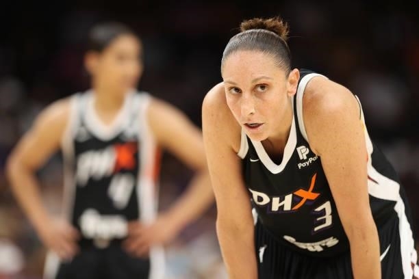 Diana Taurasi of the Phoenix Mercury reacts during the second half in Game Four of the 2021 WNBA semifinals at Footprint Center on October 06, 2021...