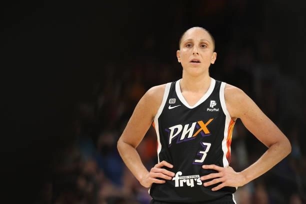 Diana Taurasi of the Phoenix Mercury reacts during the second half in Game Four of the 2021 WNBA semifinals at Footprint Center on October 06, 2021...