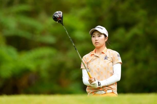Hiromu Ono of Japan is seen before her tee shot on the 2nd hole during the first round of Kanehide Miyarabi Open at the Kanehide Kise Country Club on...