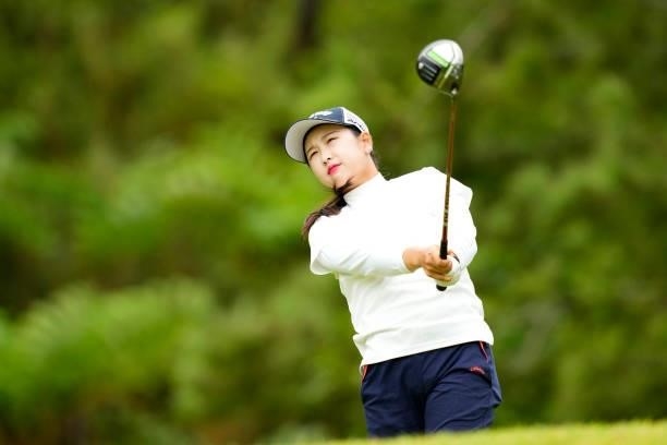 Hana Lee of South Korea hits her tee shot on the 2nd hole during the first round of Kanehide Miyarabi Open at the Kanehide Kise Country Club on...