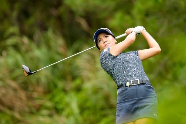 Eri Joma of Japan hits her tee shot on the 2nd hole during the first round of Kanehide Miyarabi Open at the Kanehide Kise Country Club on October 7,...