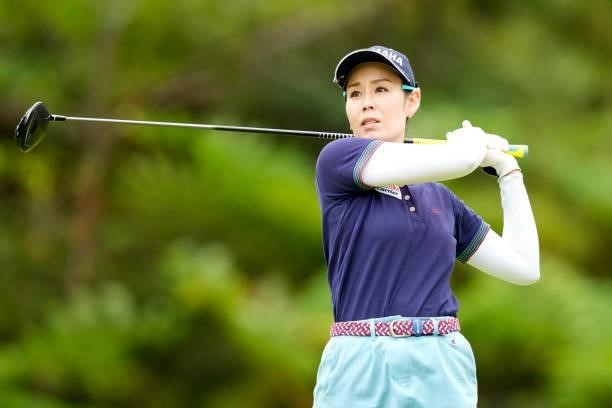 Shiho Toyonaga of Japan hits her tee shot on the 2nd hole during the first round of Kanehide Miyarabi Open at the Kanehide Kise Country Club on...