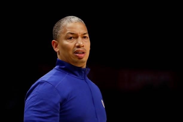 Head coach Tyronn Lue of the Los Angeles Clippers looks on during the third quarter of the preseason game against the Sacramento Kings at Staples...