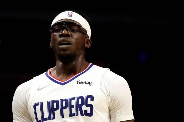 Reggie Jackson of the Los Angeles Clippers looks on during the second quarter of the preseason game against the Sacramento Kings at Staples Center on...