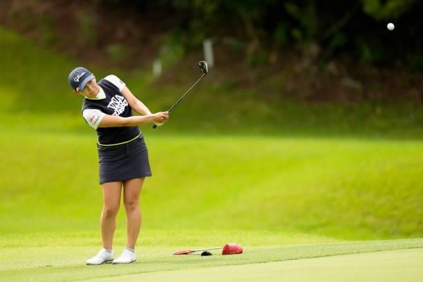 Tomoko Nishi of Japan chips onto the 2nd green during the first round of Kanehide Miyarabi Open at the Kanehide Kise Country Club on October 7, 2021...
