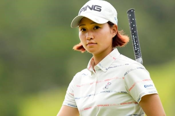 Ami Hirai of Japan is seen on the 2nd green during the first round of Kanehide Miyarabi Open at the Kanehide Kise Country Club on October 7, 2021 in...
