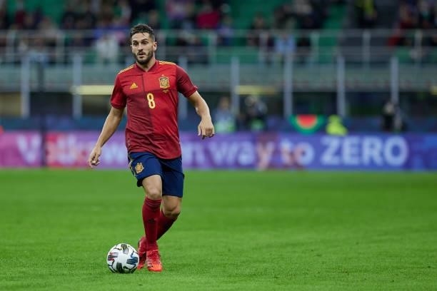 Koke of Spain in action during the UEFA Nations League 2021 Semi-final match between Italy and Spain at the Giuseppe Meazza Stadium on October 06,...