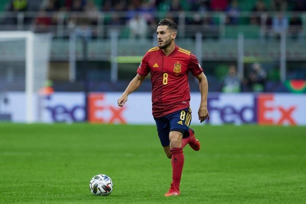 Koke of Spain in action during the UEFA Nations League 2021 Semi-final match between Italy and Spain at the Giuseppe Meazza Stadium on October 06,...