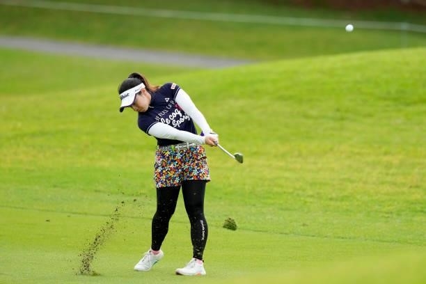 Mika Nakazono of Japan hits her third shot on the 9th hole during the first round of Kanehide Miyarabi Open at the Kanehide Kise Country Club on...