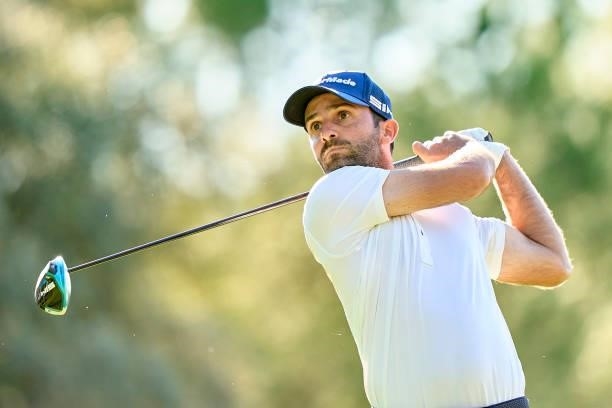 Joel Stalter of France plays a shot during Day One of The Acciona Open de Espana at Club de Campo Villa de Madrid on October 07, 2021 in Madrid,...