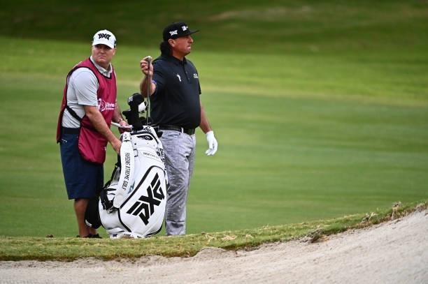Pat Perez selects a club on the 11th hole during round one of the Shriners Children's Open at TPC Summerlin on October 07, 2021 in Las Vegas, Nevada.